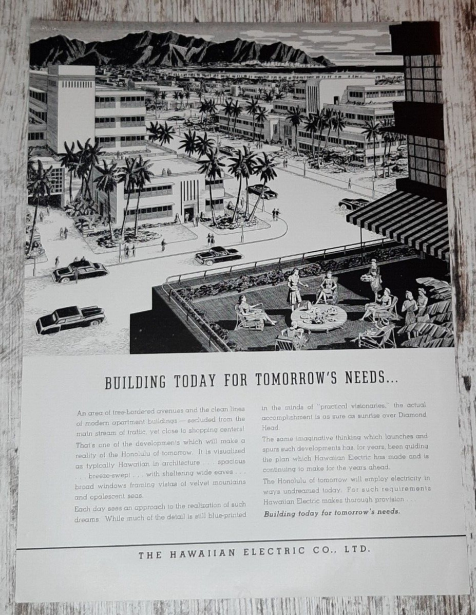 1946 Hawaiian Electric Co Vintage Print Ad Honolulu City Buildings Future Vision