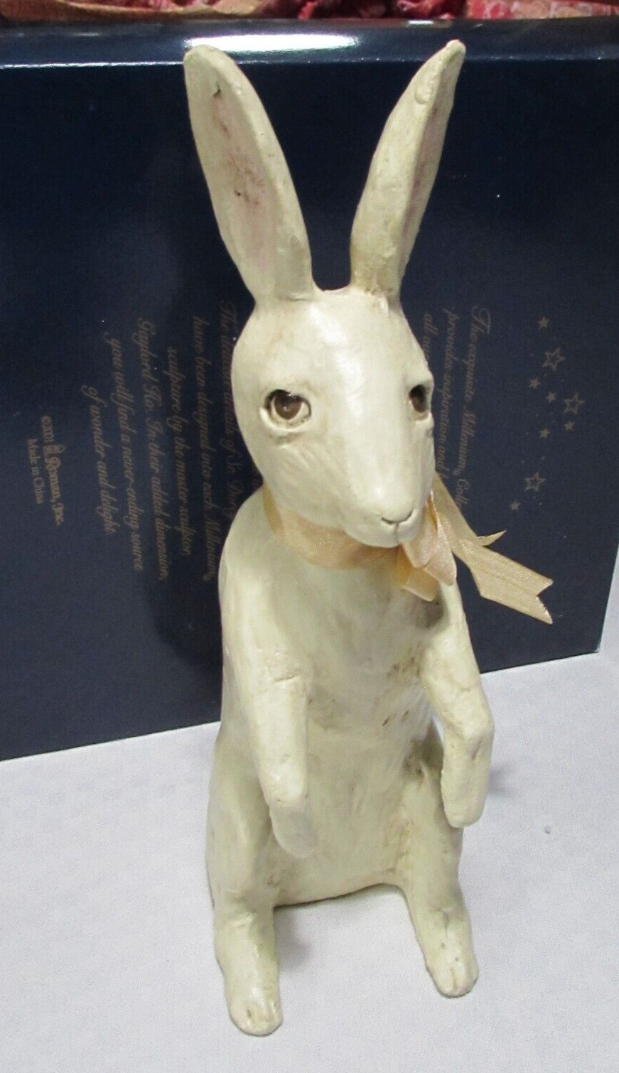 VICKI SMYERS Primitive  Signed White Rabbit Easter Figurine 10.5\