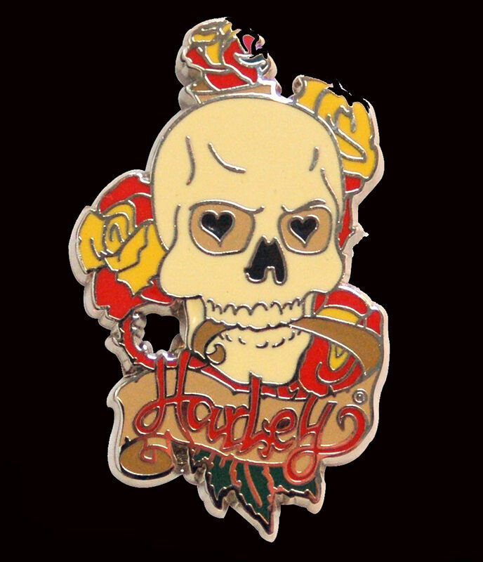HARLEY DAVIDSON Tattoo Skull with Flowers Biker PIN.