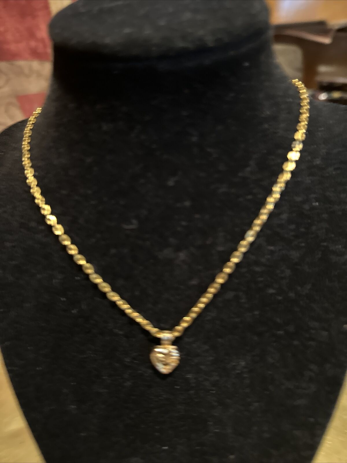 Necklace,gold Heart Diamond 20” Diamond Is Small