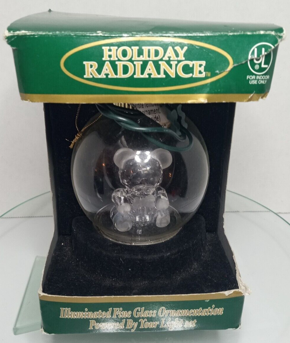 Holiday Radiance Illuminated Glass Christmas Ornament Teddy Bear Collectible New