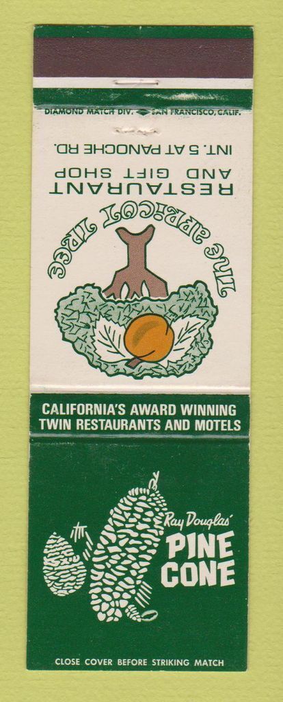 Matchbook Cover - Ray Douglas\' Pine Cone Apricot Tree Merced San Jose CA