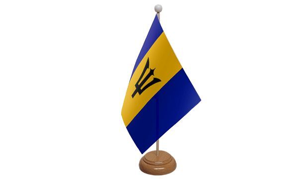 Barbados Table Desk Flag With Wooden Base