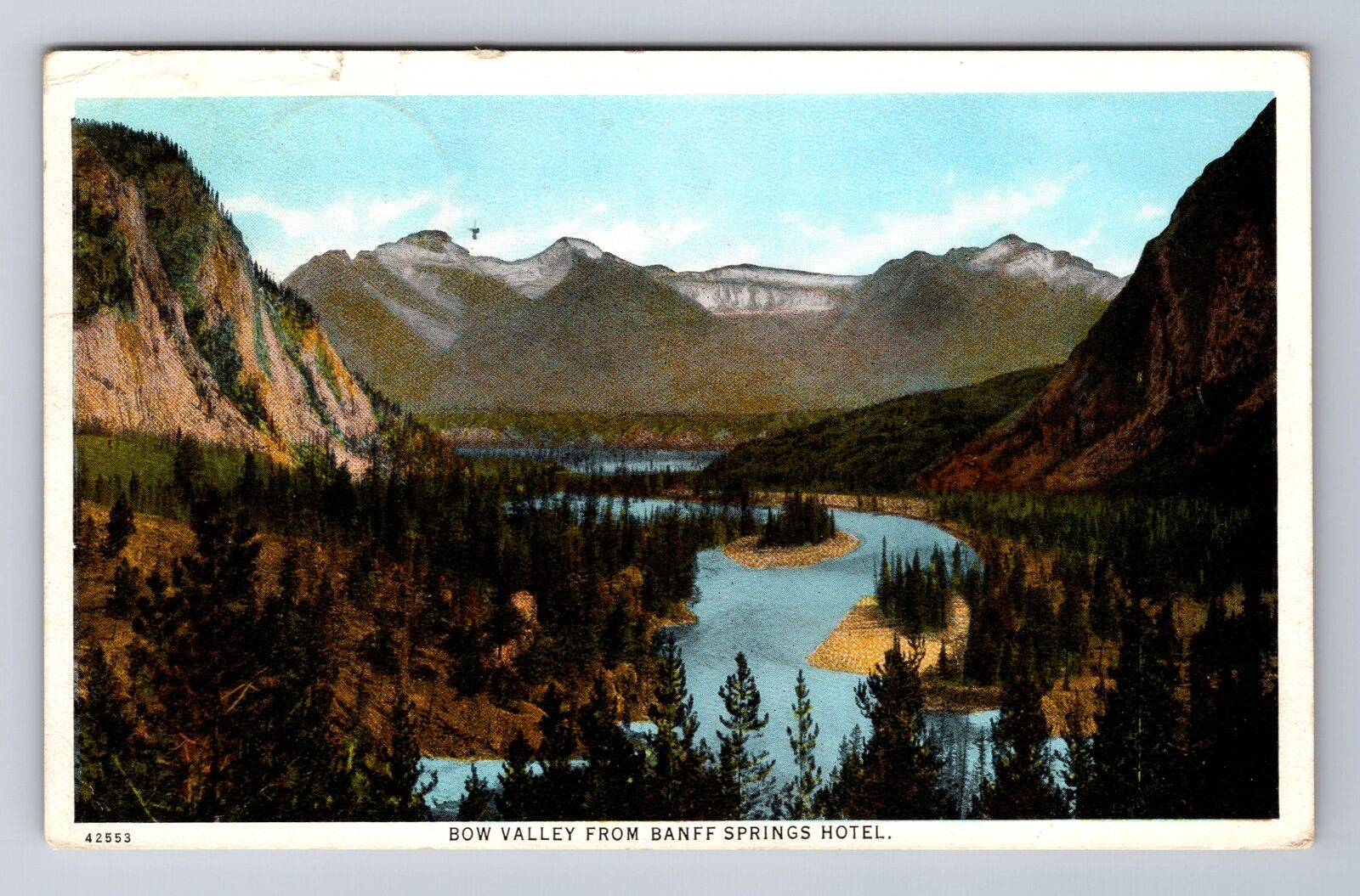 Banff Alberta-Canada, Aerial Of Bow Valley, Antique, Vintage Souvenir Postcard