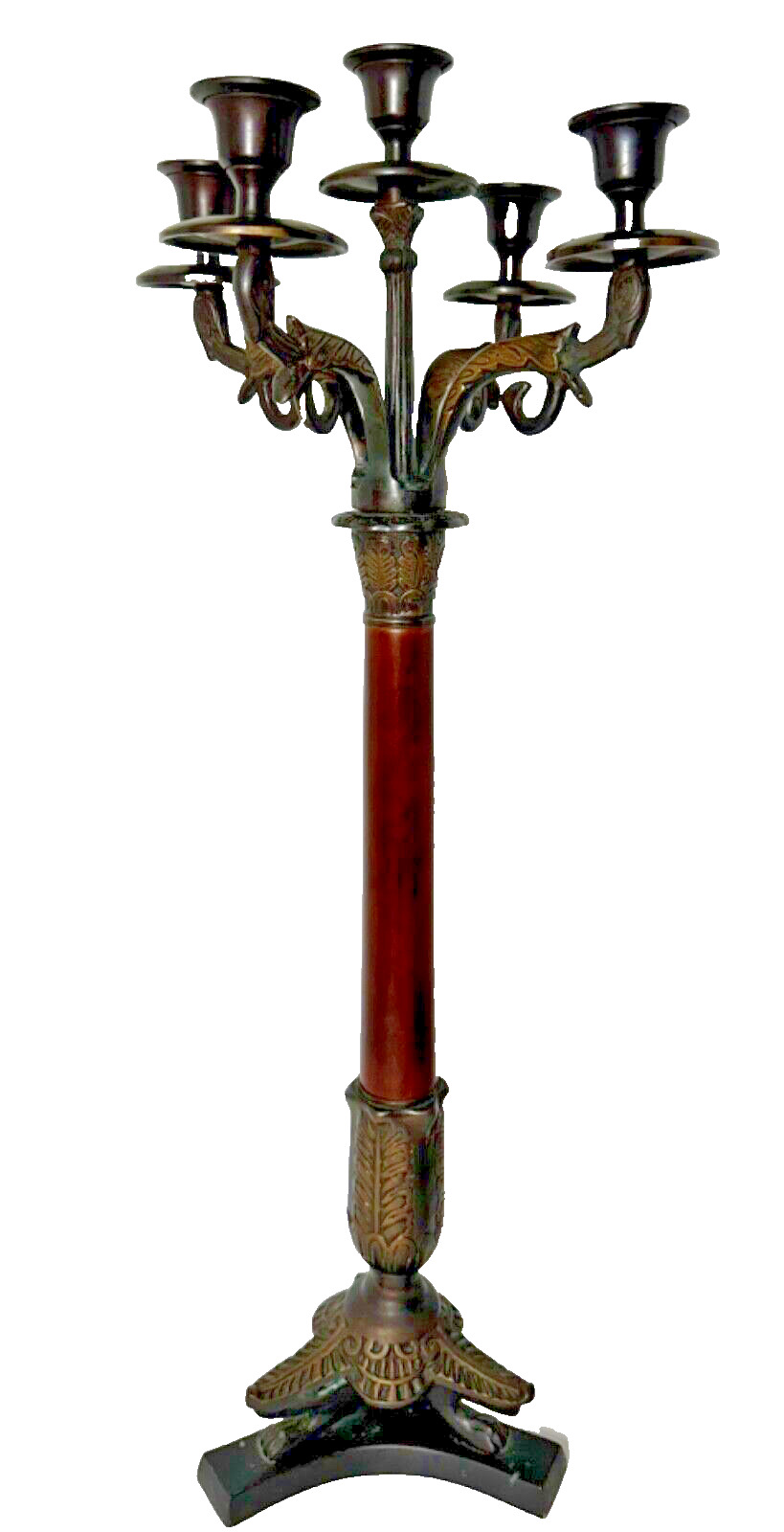 VINTAGE French Empire 5 Candle Holder Candelabra bronze wood Lion Paw patina