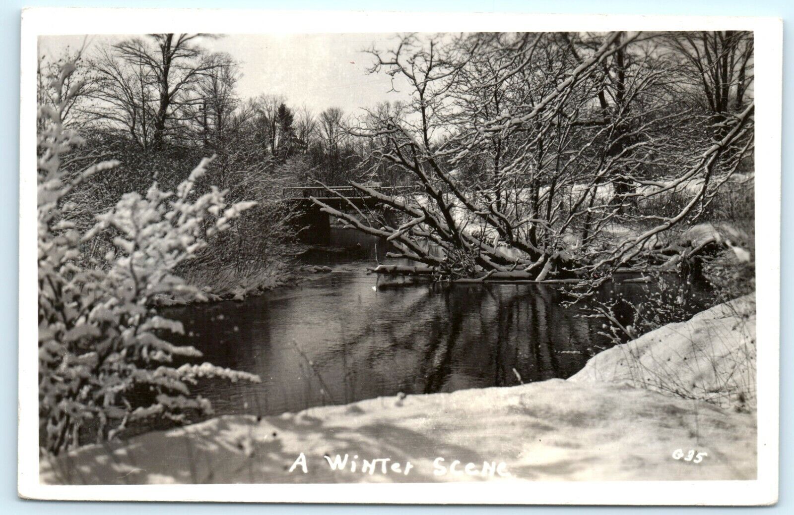 POSTCARD RPPC A Winter Scene Colon Michigan 1947 Stream Bridge Snow
