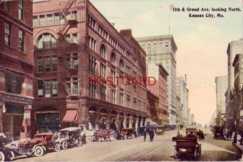 1914 11th & GRAND AVE. LOOKING NORTH. KANSAS CITY, MO. vintage autos