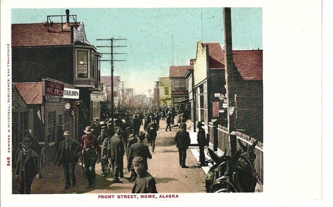 Nome Alaska Antique Postcard Front Street Lithograph Early 1900s Gold Rush