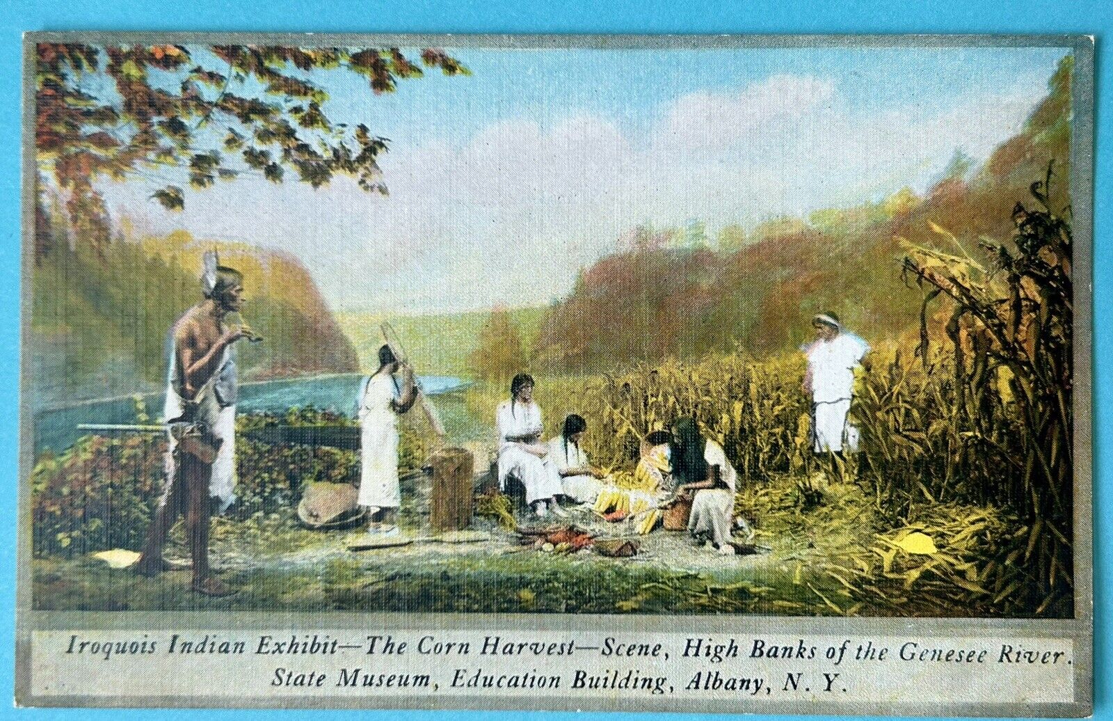 Iroquois Indian Exhibit. Genese River. Albany New York Vintage Postcard