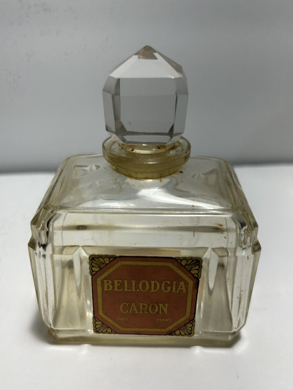 Vtg Bellodgia Caron France Glass Perfume Bottle Empty VGUC, 3oz