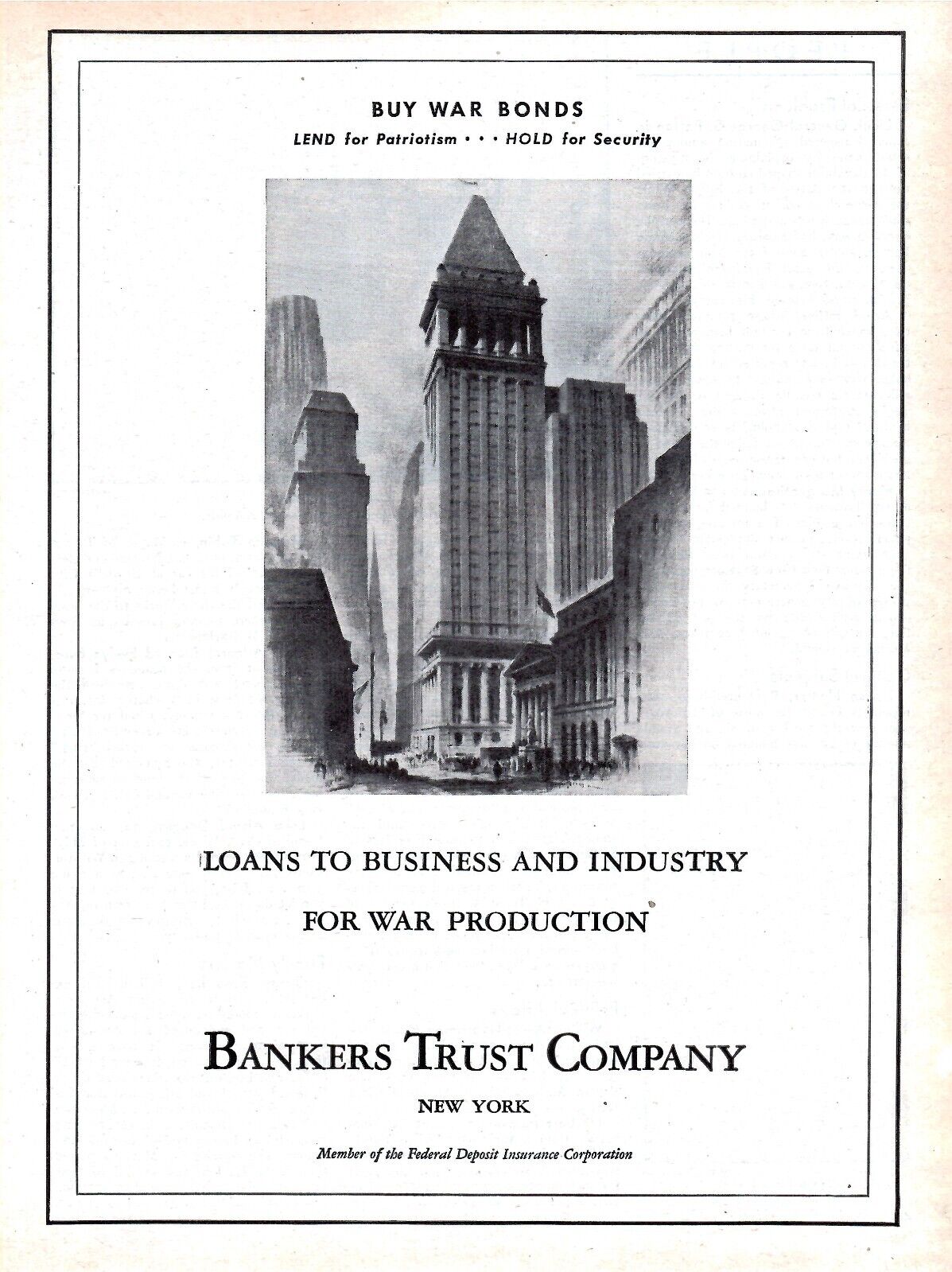 VINTAGE 1945 BANKERS TRUST COMPANY NEW YORK WWII ERA WAR BONDS PRINT AD