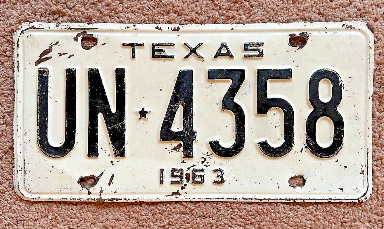 1963 TEXAS license plate – ORIGINAL SUPER antique vintage auto tag