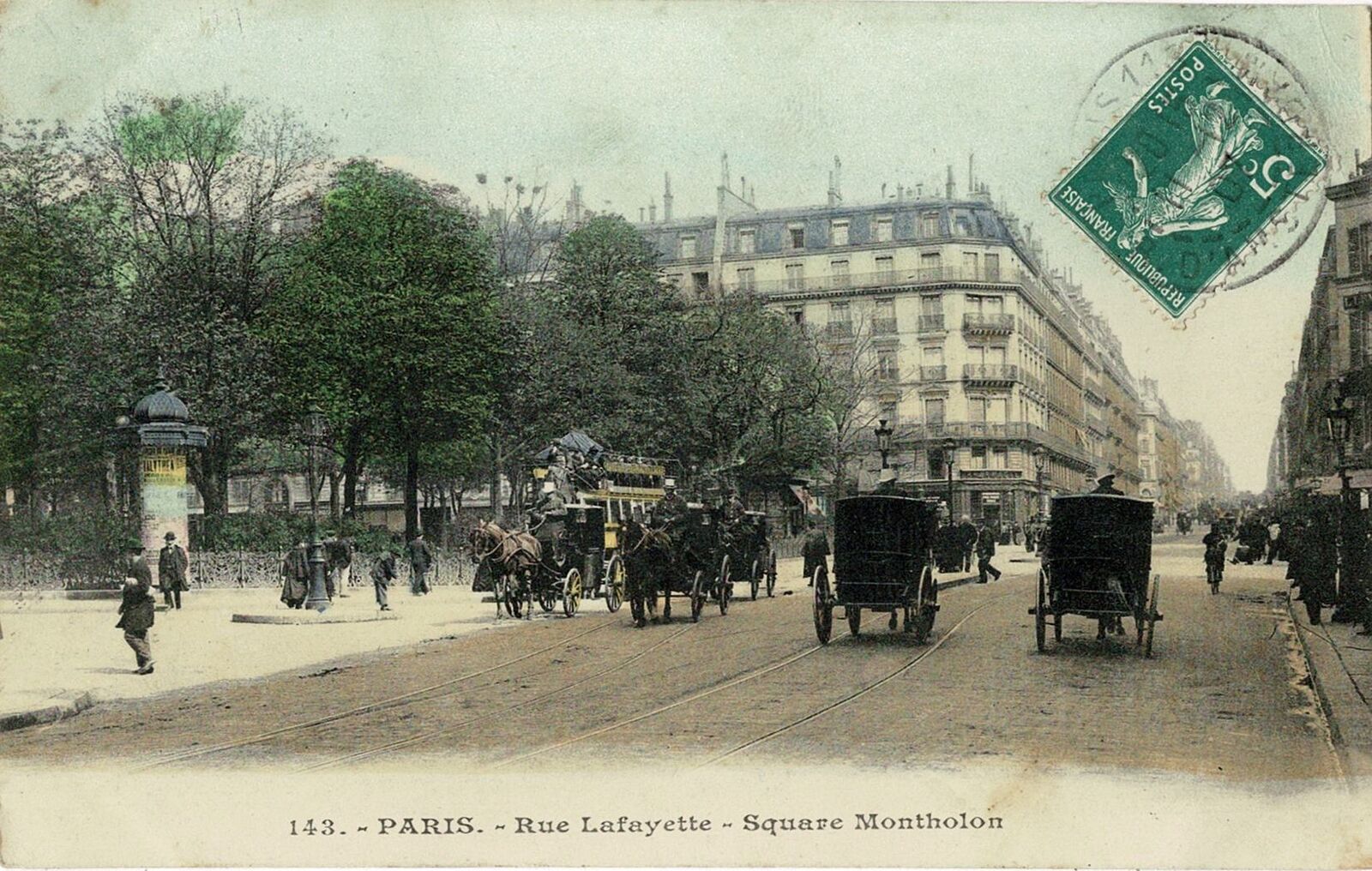 CPA - Paris - Rue Lafayette - Square Montholon 1907