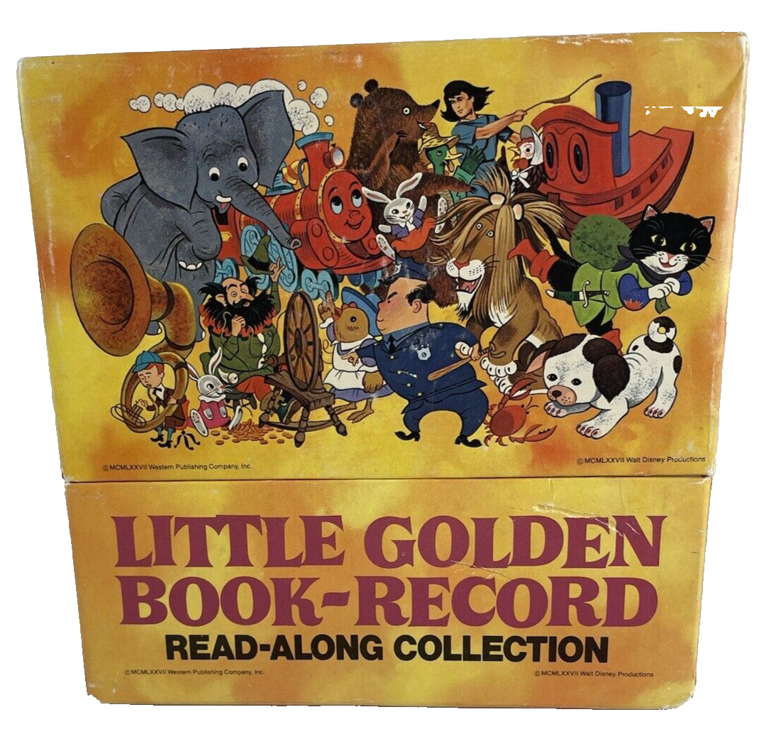 VTG DISNEY + Little Golden Book-Record Read-Along Collection Box 19 books/record