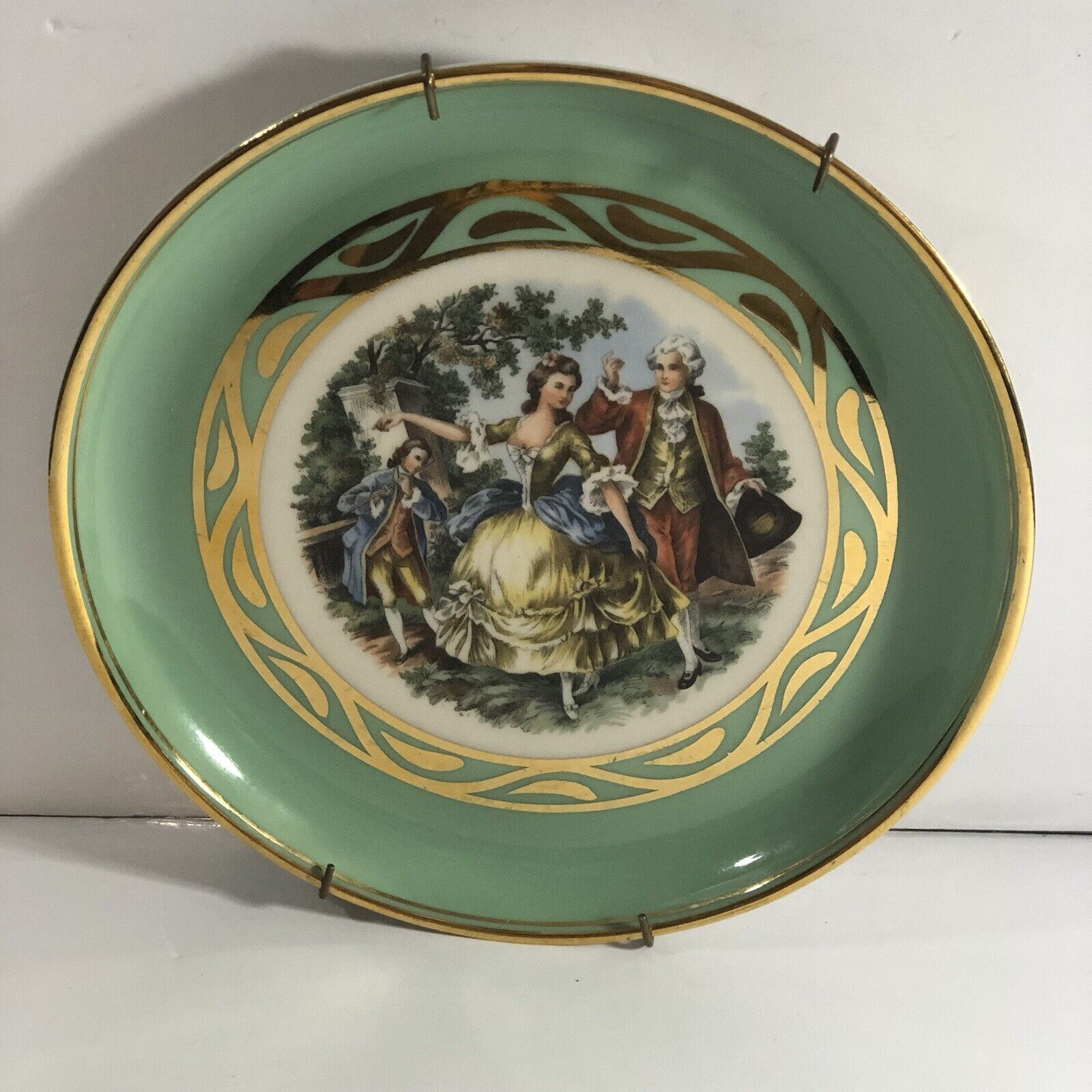 Vintage, HYALYN Plate 8inches. Heavy, Gold And Turquoise/green. Victorian