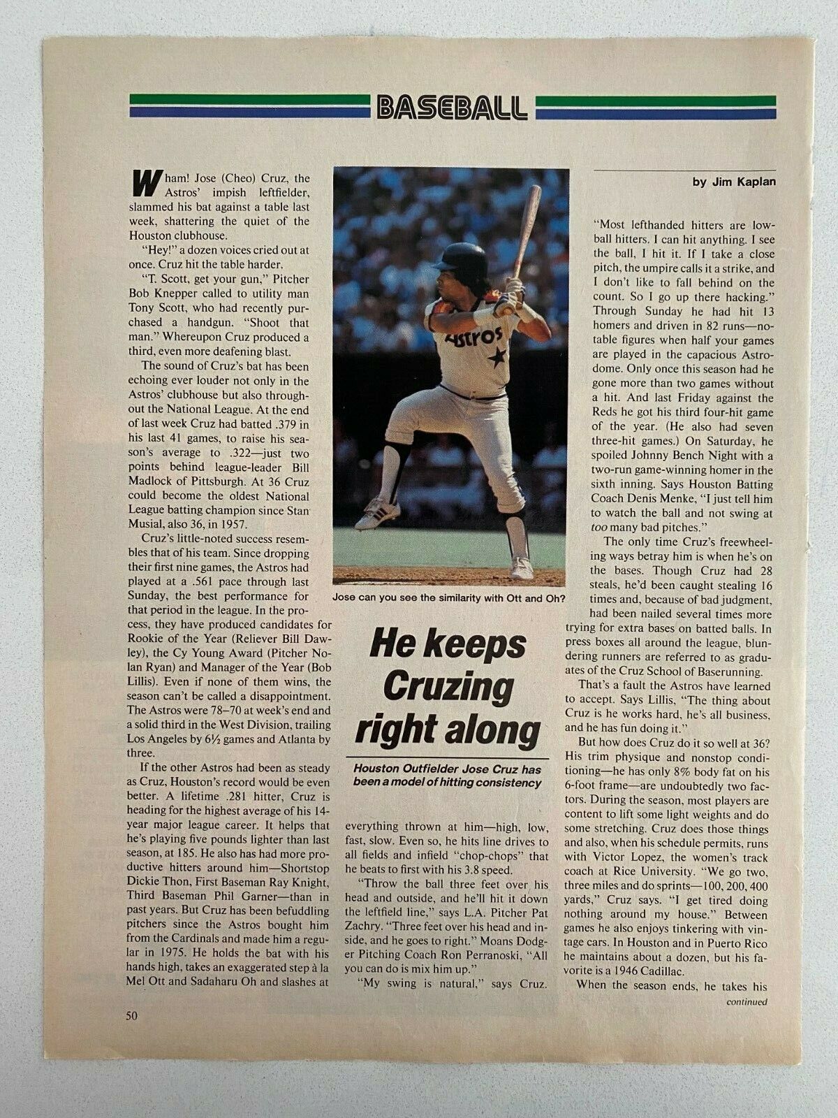 Jose Cruz Houston Astros Vintage 1983 Magazine Photo
