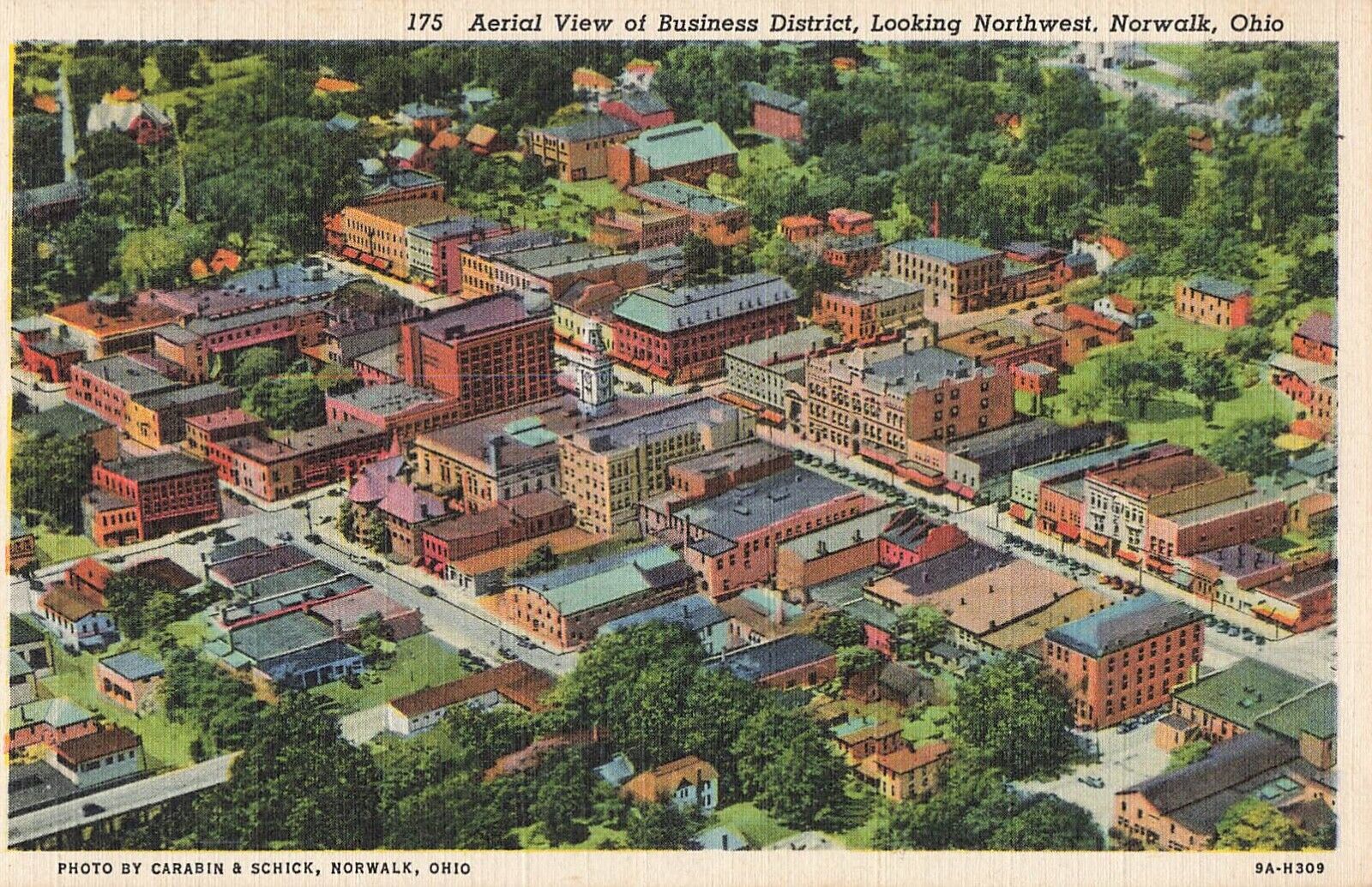 Norwalk, Ohio Postcard Business District Aerial View c 1939  OH2