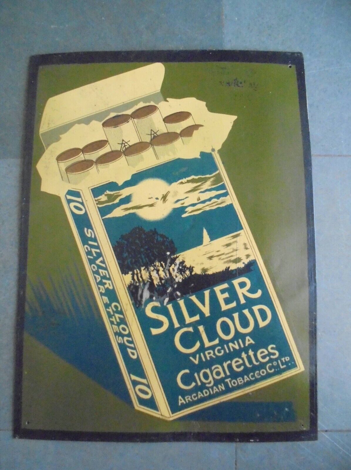 Vintage Silver Cloud Cigarettes Ad Litho Tin Signboard,Collectible