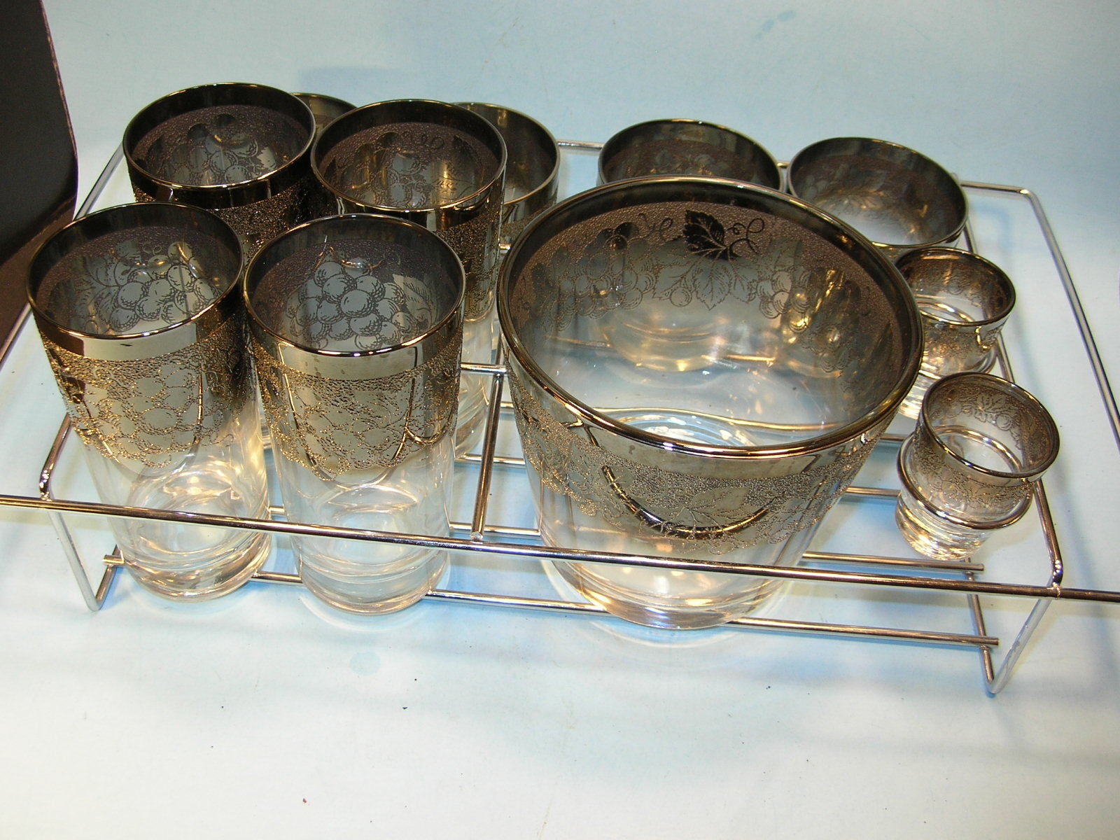 MID-CENTURY 12 piece SILVER FADE DRINK SERVING SET ..SEE PICTURES