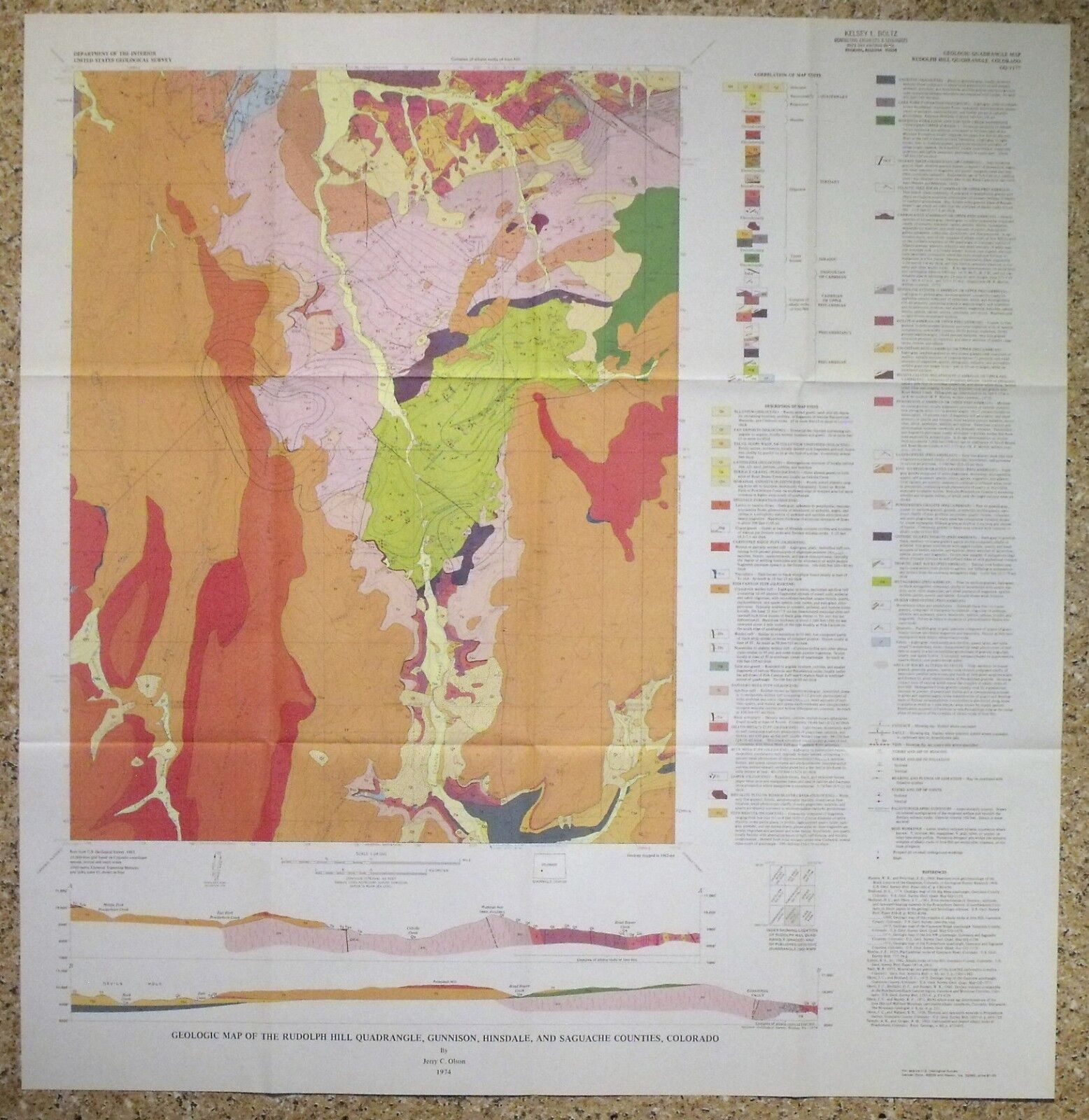 USGS RUDOLPH HILL, COLORADO GEOLOGIC MAP, Full Color Map Original Sleeve 1974