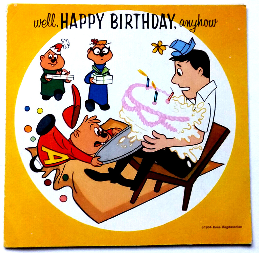 ALVIN & CHIPMUNKS - Happy Birthday Greeting Card - 33rpm 1964  BDL3003 RARE