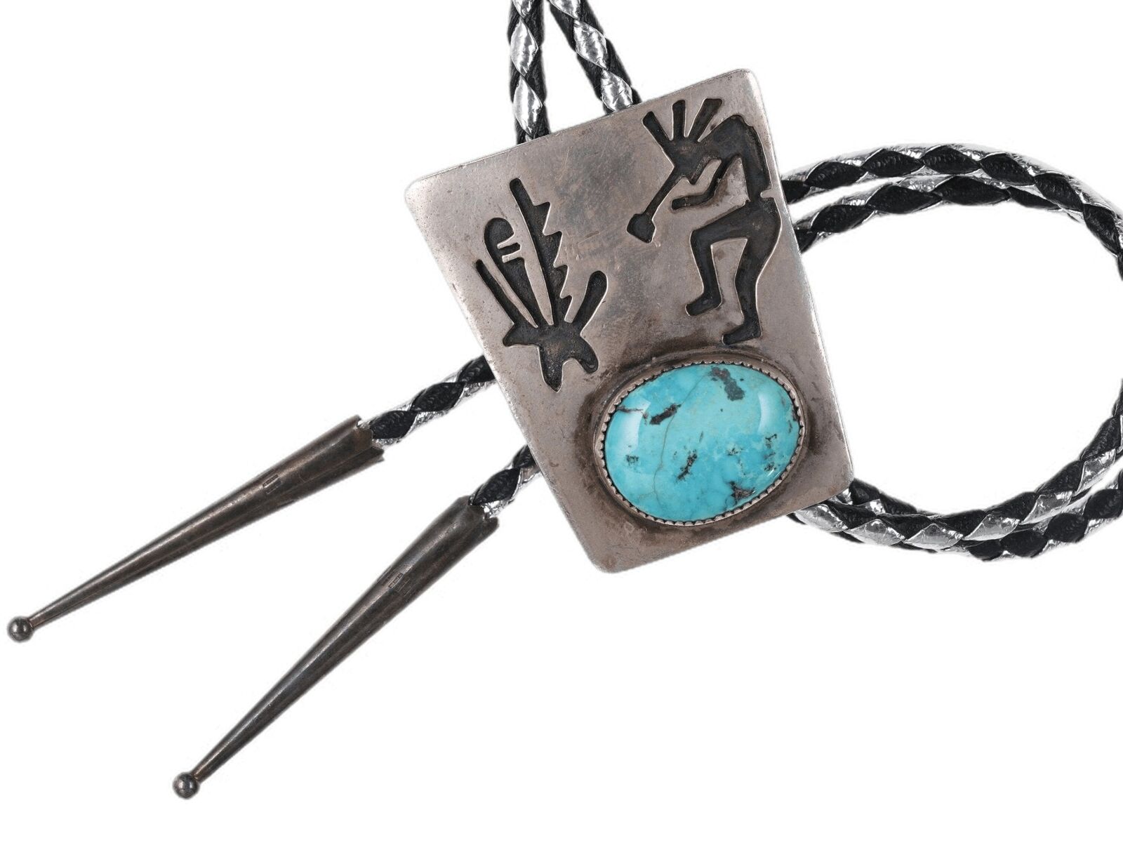 WB Vintage Native American Sterling/turquoise bolo tie