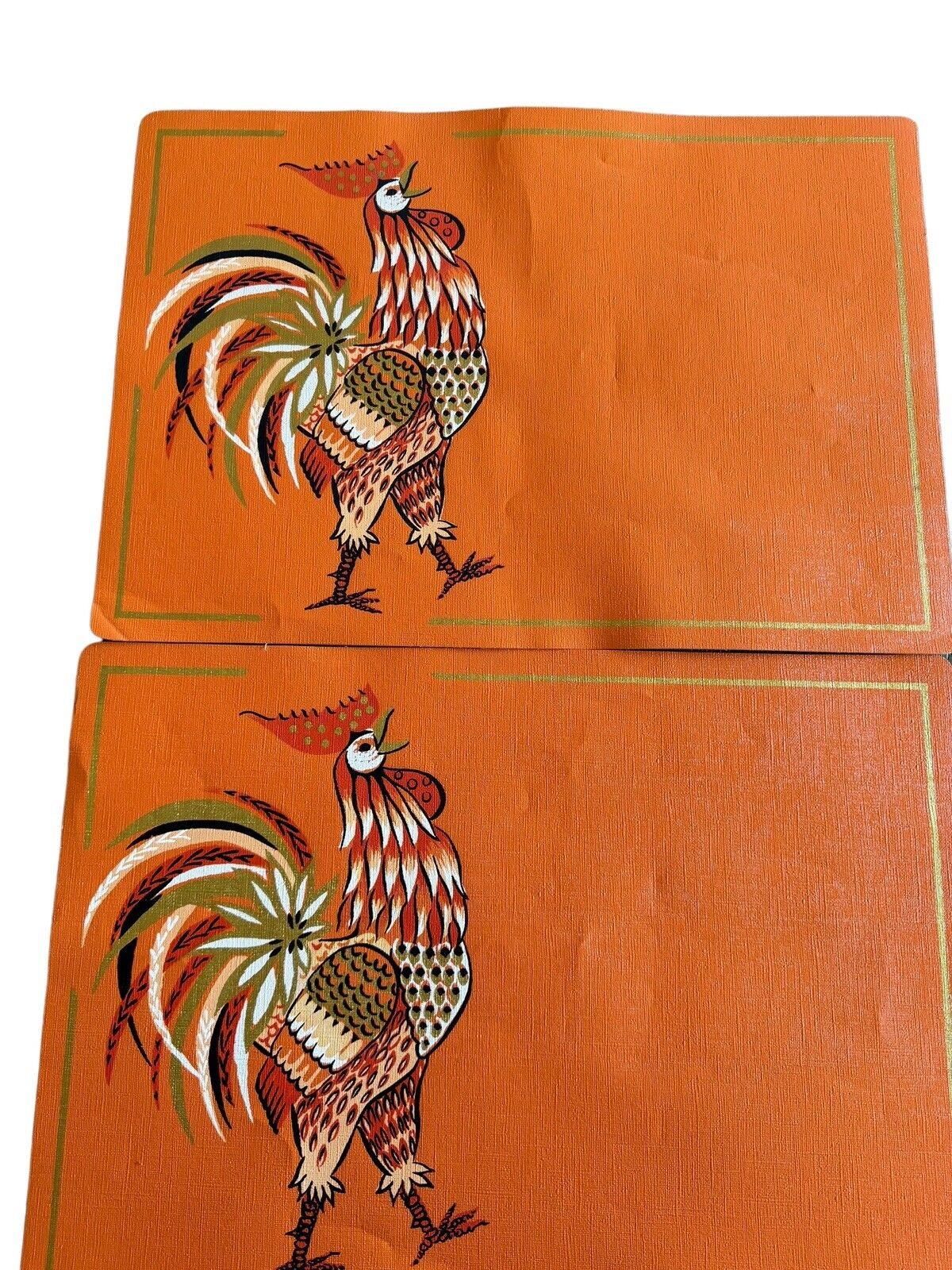 Two Vintage MCM Rooster Placemats