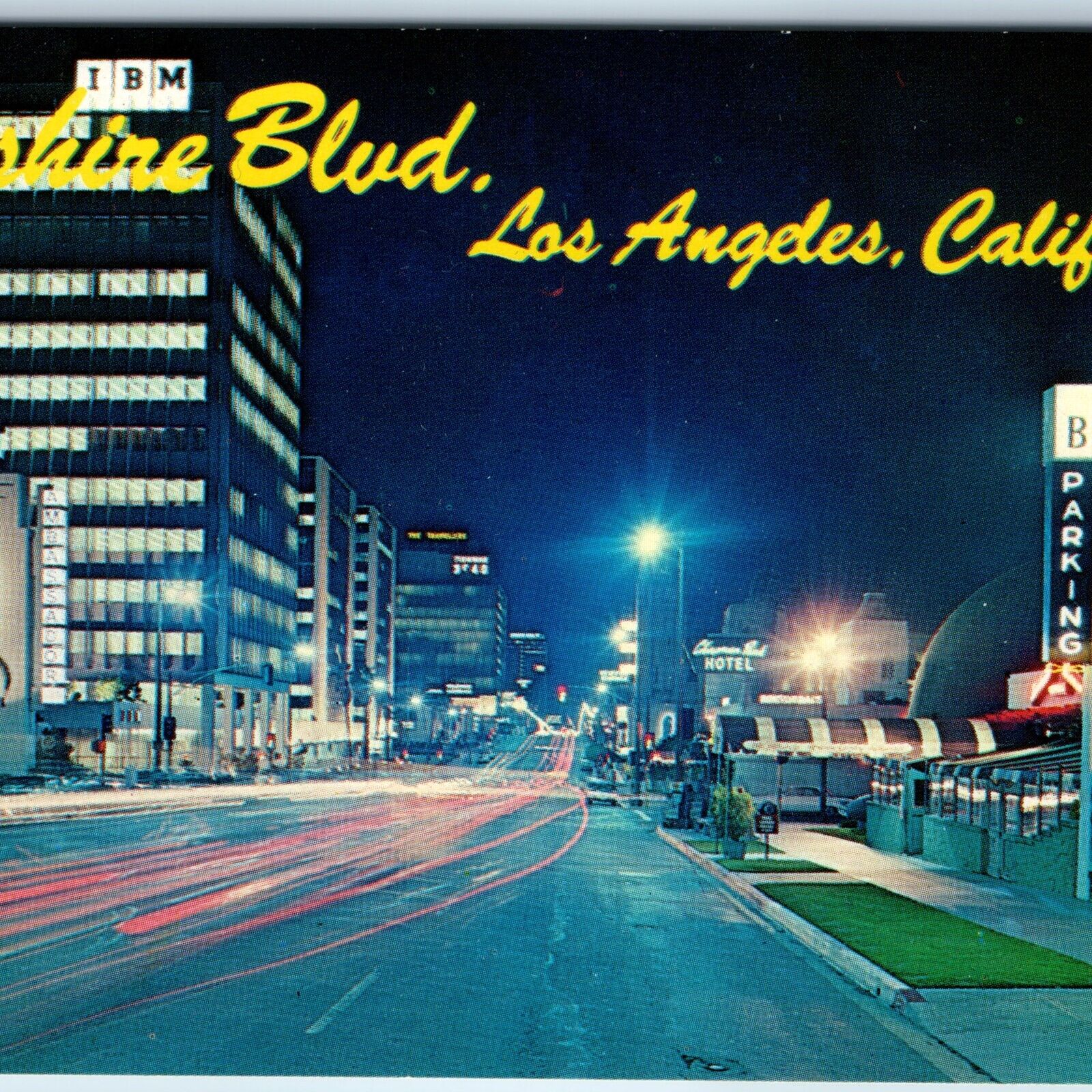 c1960s Los Angeles CA Greetings Night Wilshire Blvd Exposure Downtown IBM A237