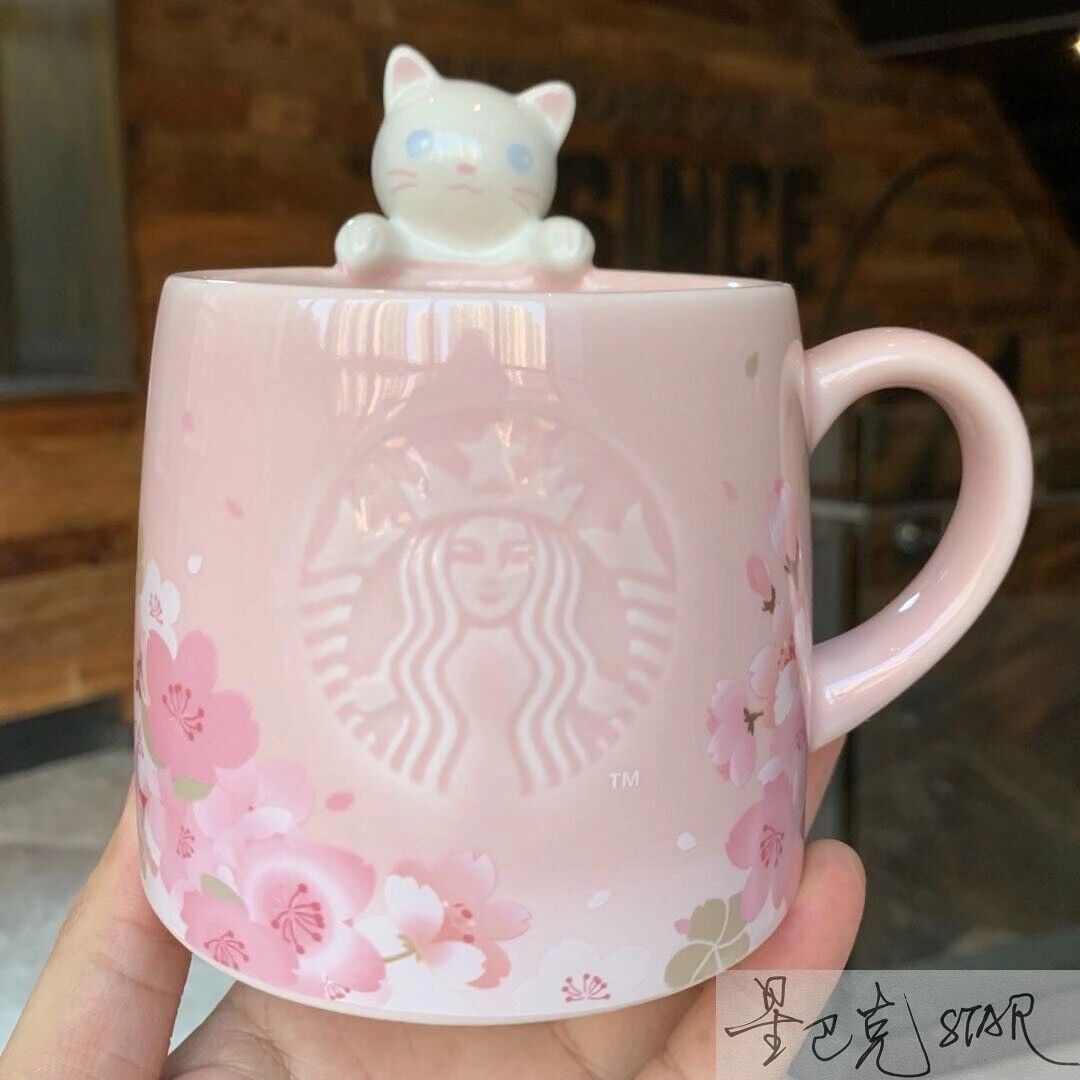 NEW Starbucks Cute Pink Sakura Cat Coffee Mug Cup Cherry Blossom Christmas Gifts