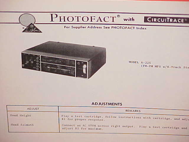 1974 LEAR JET 8-TRACK STEREO TAPE PLAYER/FM-MPX RADIO SERVICE MANUAL MODEL A-225
