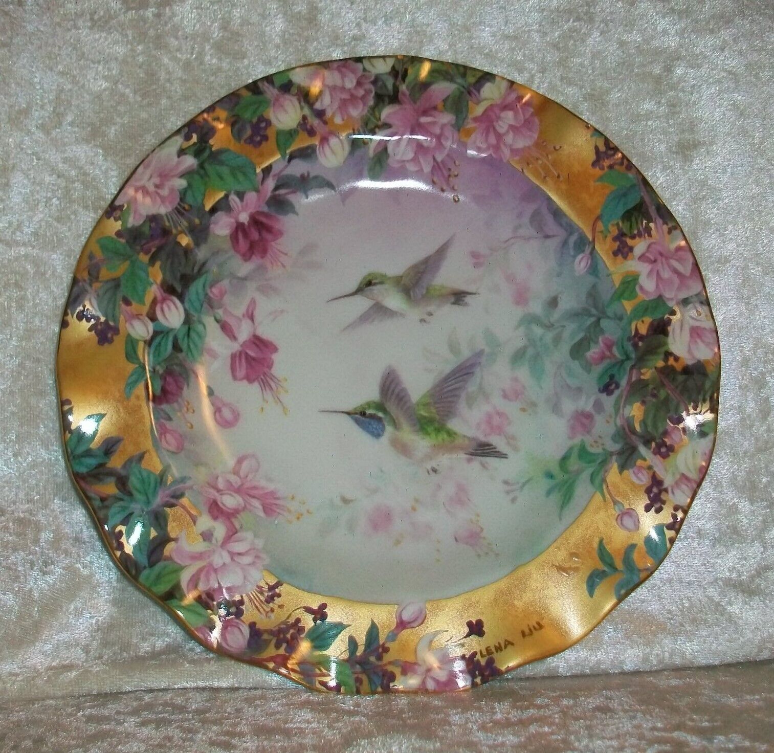 Vintage 1999 Lena Liu Delicate Treasures #4 Grandeur Porcelain Hummingbird Plate