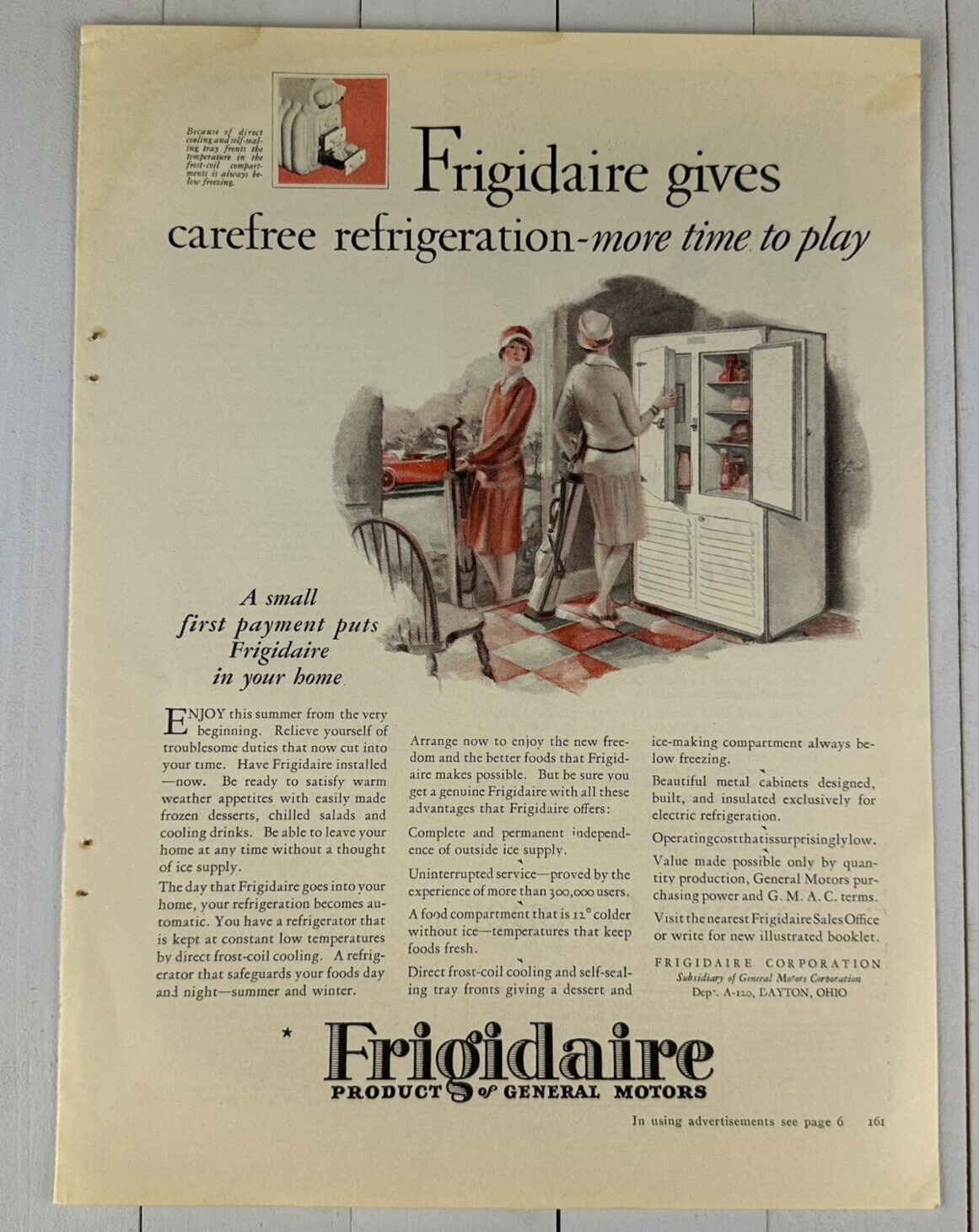 Antique Frigidaire General Motors 1920s Woman Print Advertising Ad Refrigerator