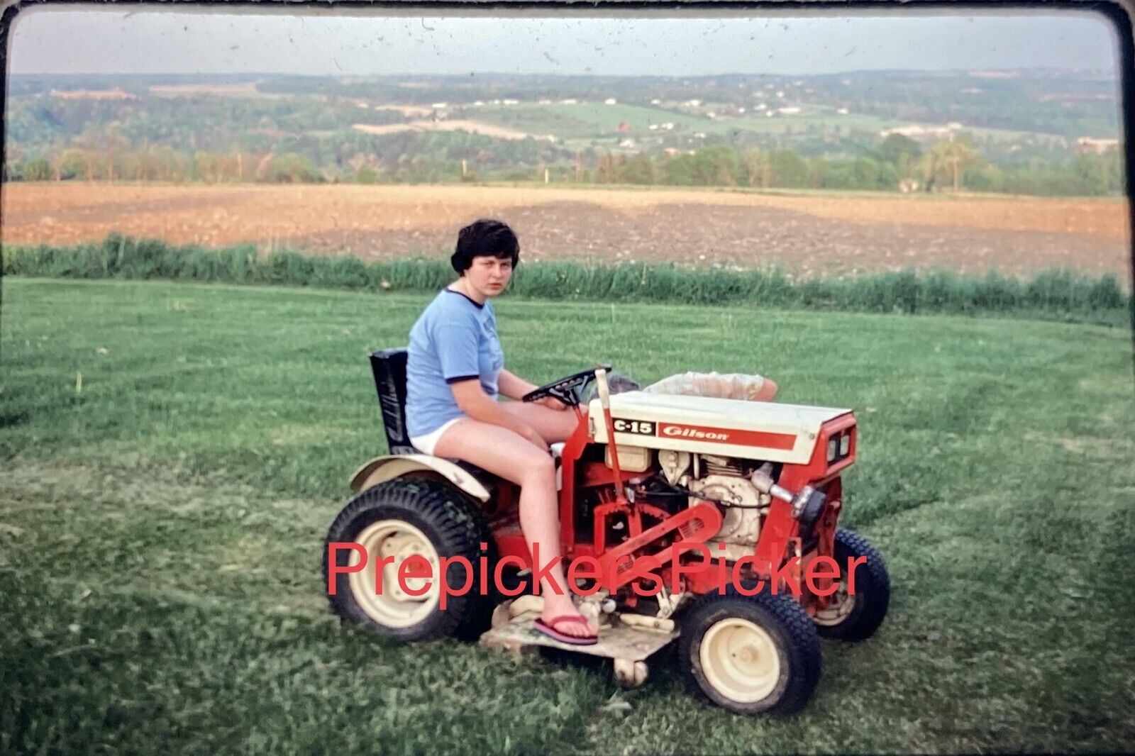 Original Vintage Photo Slide Gilson c15 Riding Lawn Mower Tractor 1978 Kodak