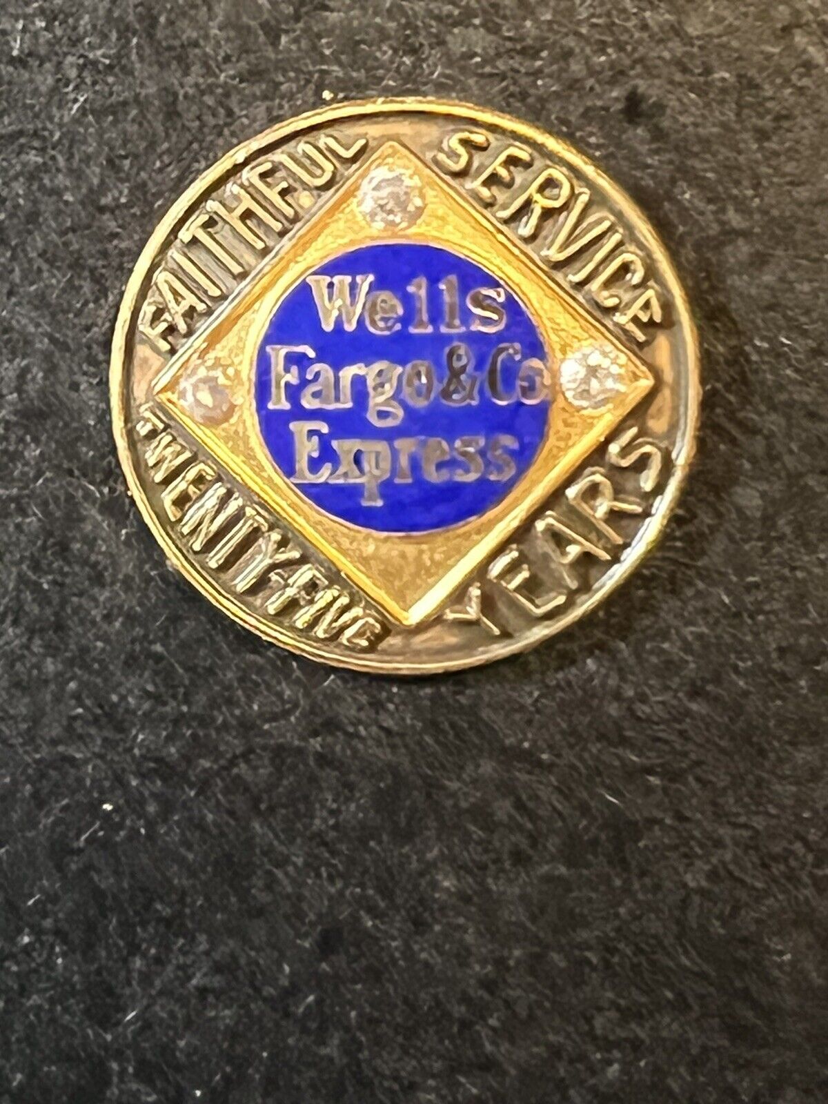 One-of-A-Kind Prototype Wells Fargo Lapel Pin w/ 3 Diamonds 25 Yrs w/extra Back