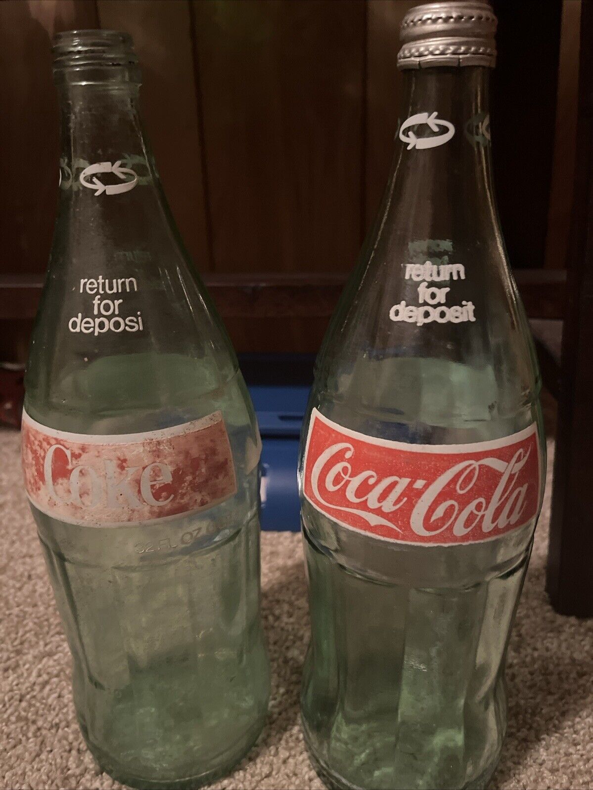 Lot Of 2 Vintage 1 Quart Coca Cola Bottles With Lid