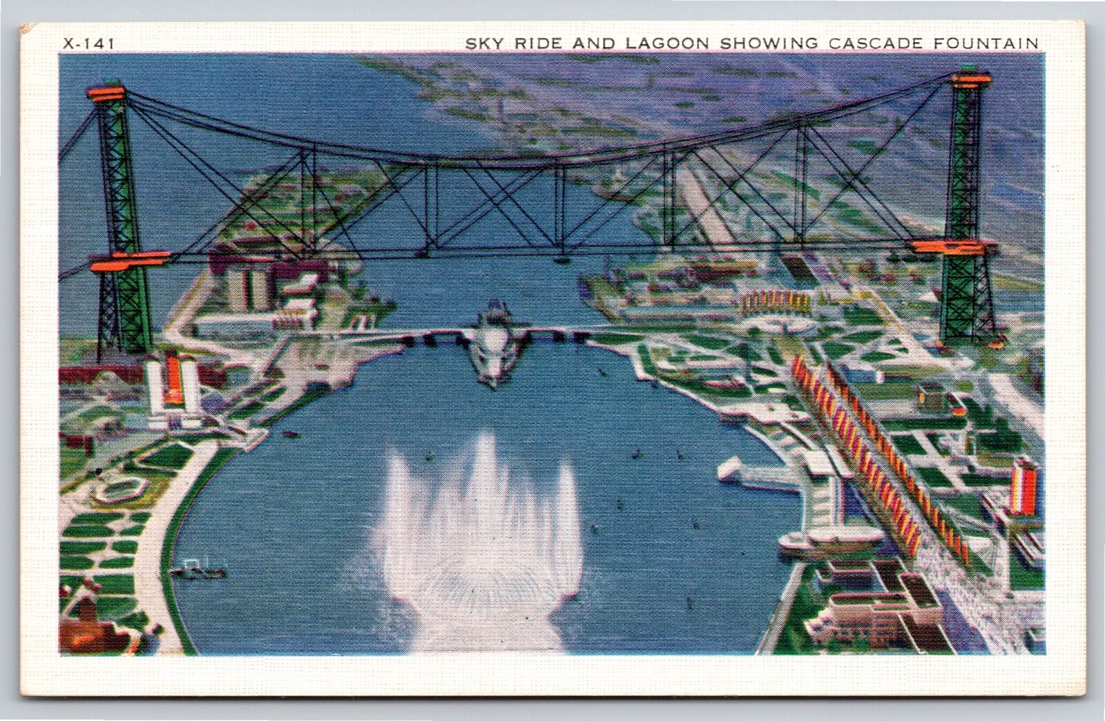 Chicago Illinois~International Expo~Skyride & Lagoon~Cascade Fountain~1934 Pc