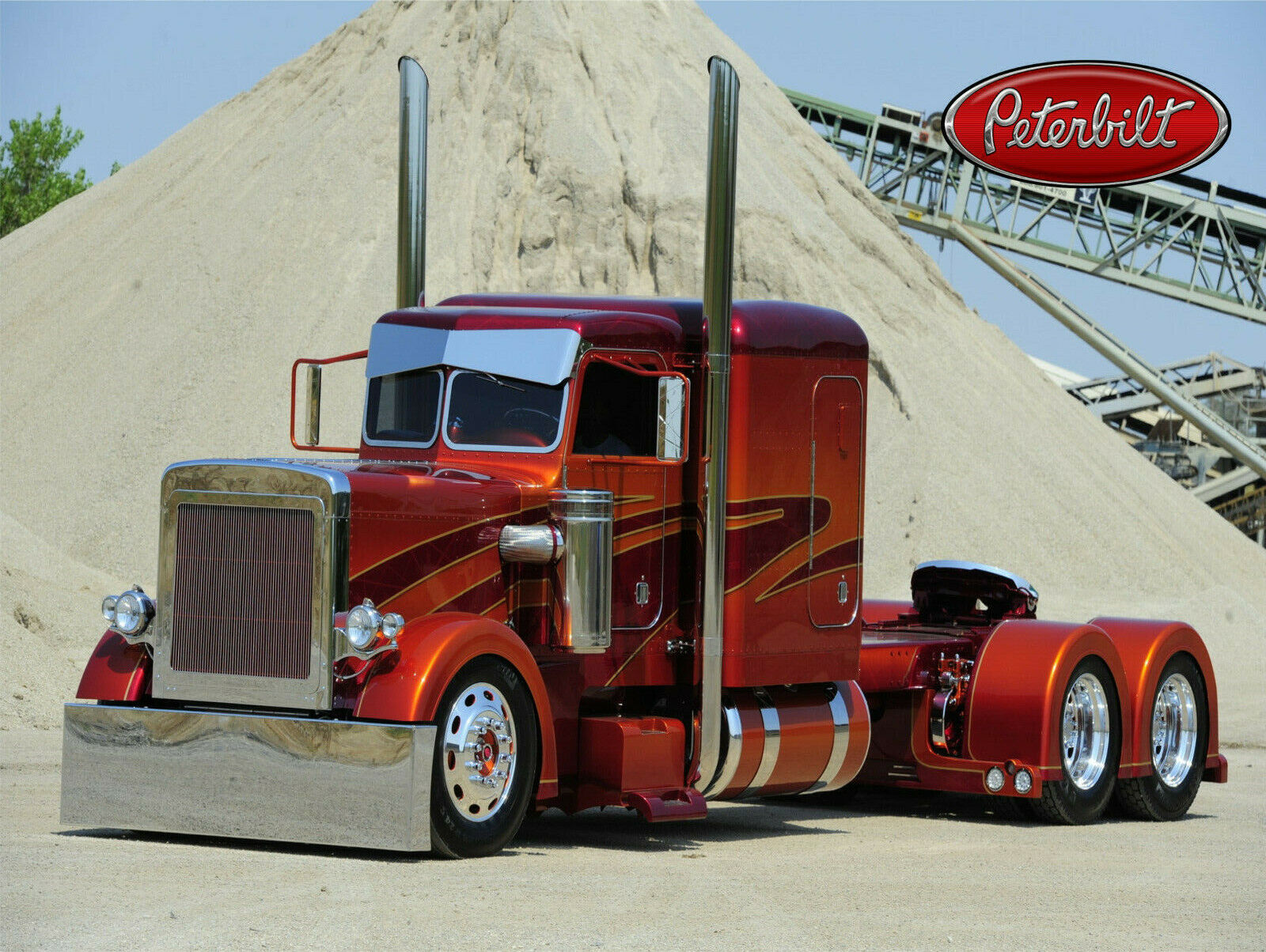 Peterbilt Trucks New Metal Sign: Peterbilt Sleeper in Orange at the Quarry