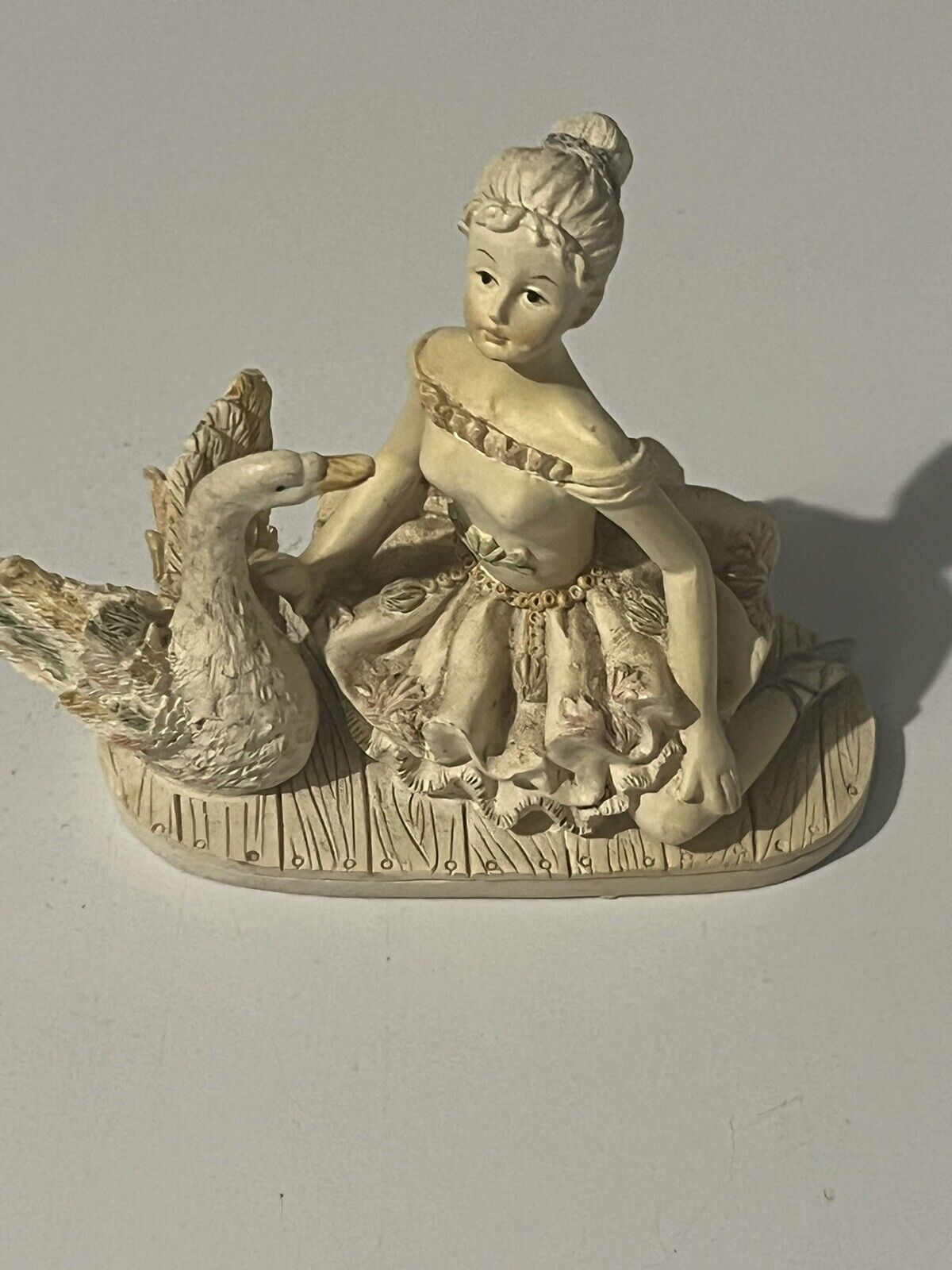 Retro Vintage Porcelain Cast Figurine Art Deco Dancing Lady Valet Swan.