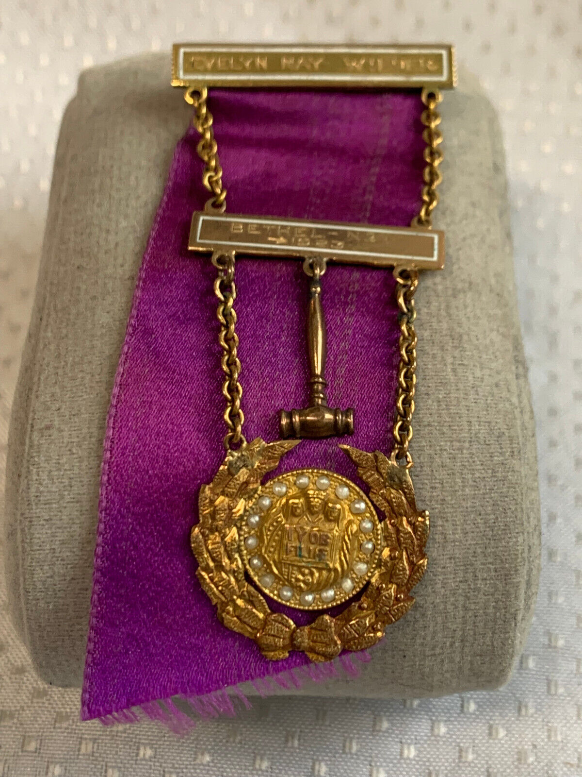 Vtg Jobs Daughters Masonic Medal Ribbon in Case Young Ladies Group Pin Freemason