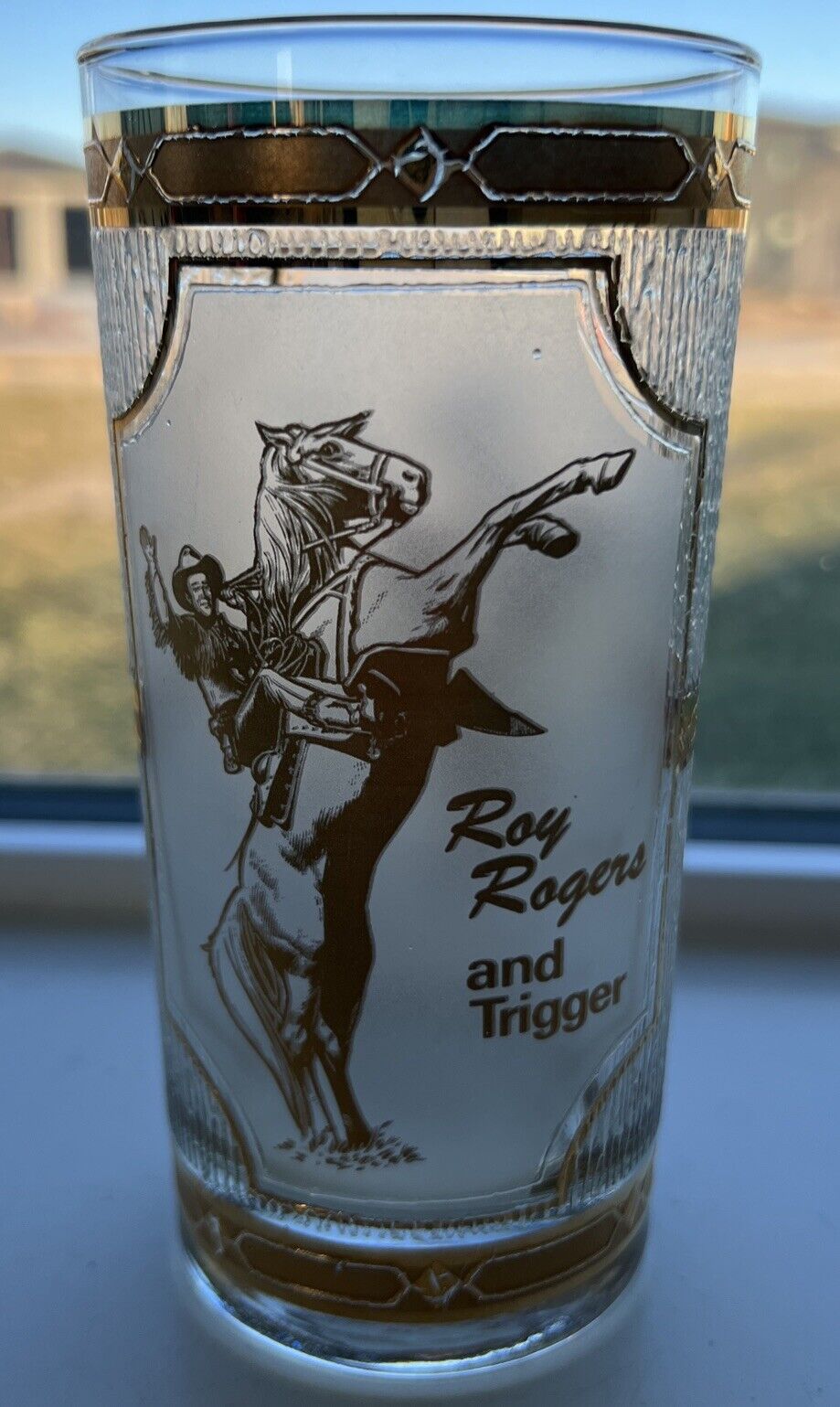 Vintage Culver Roy Rogers & Trigger Drinking Collins Glass 22 Kt. Gold Etched