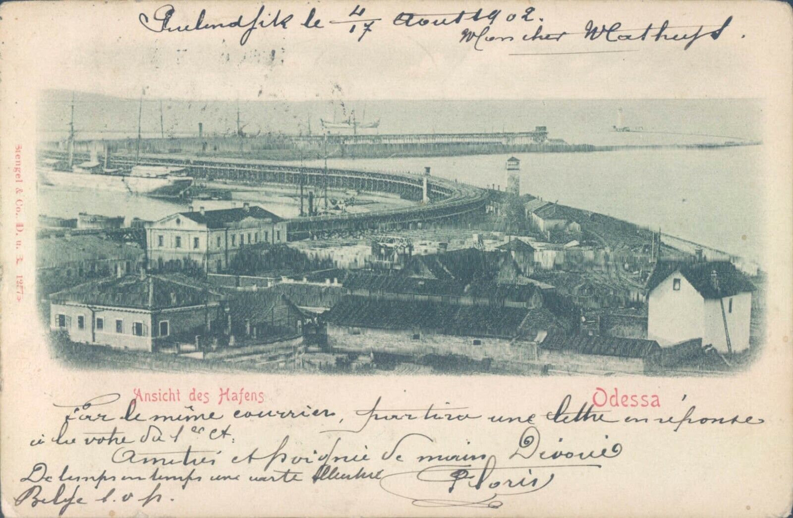 RUSSIA Odessa harbour general view 1902 litho PC