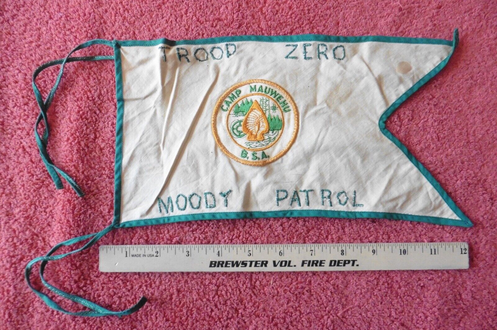 Vintage Boy Scouts of America Camp Mauwehu Flag BSA Troop Zero Moody Patrol 