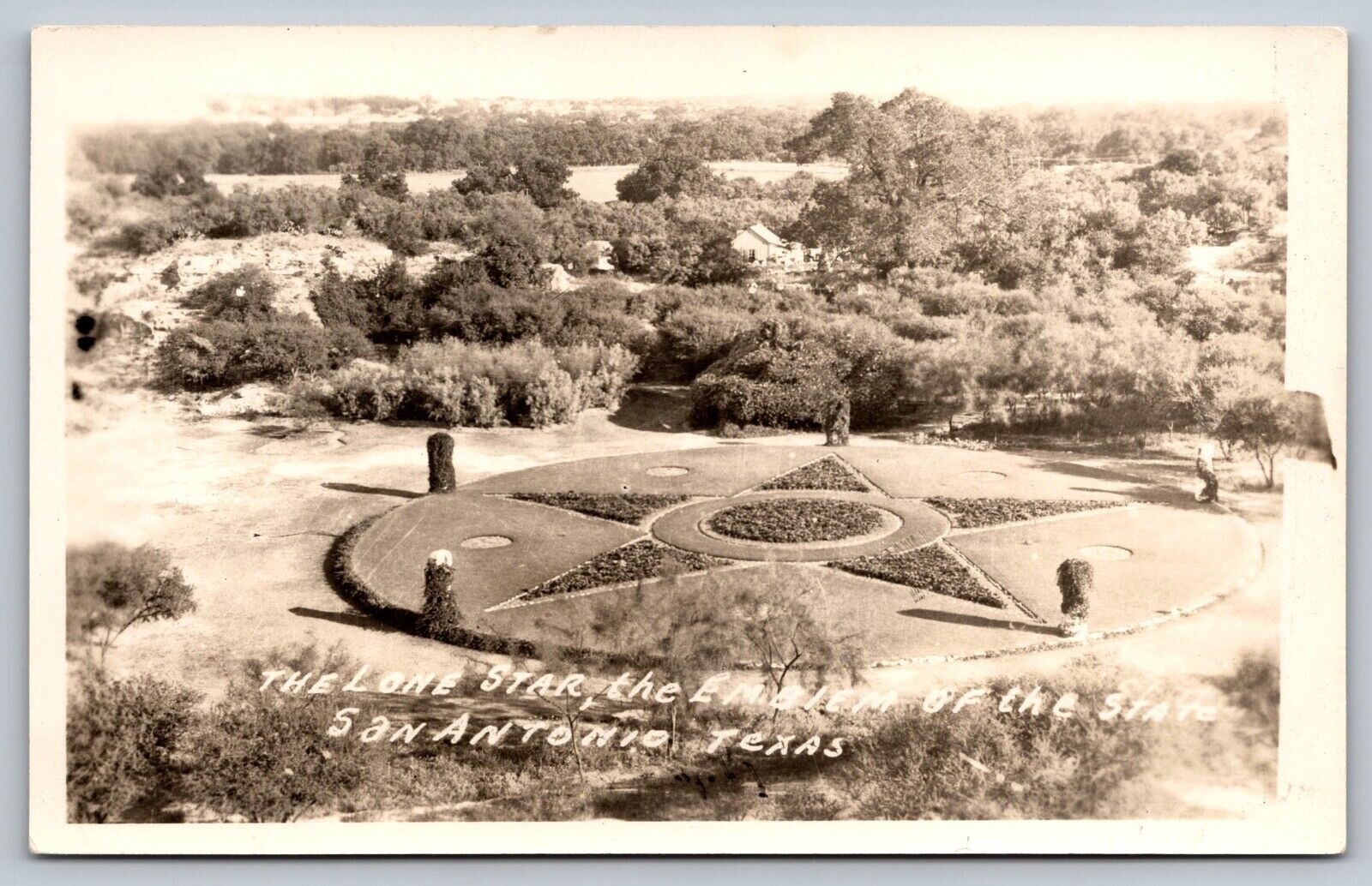 RPPC San Antonio Texas The Lone Star Garden Emblem Bird\'s Eye View 1930\'s A26