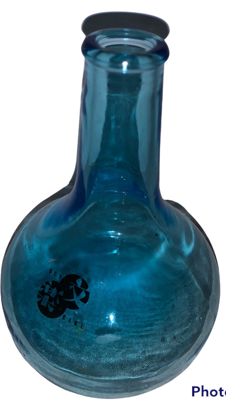 Imported Wine Bottle EMPTY from Japan Bun Raku Blue Glass Bar Ware
