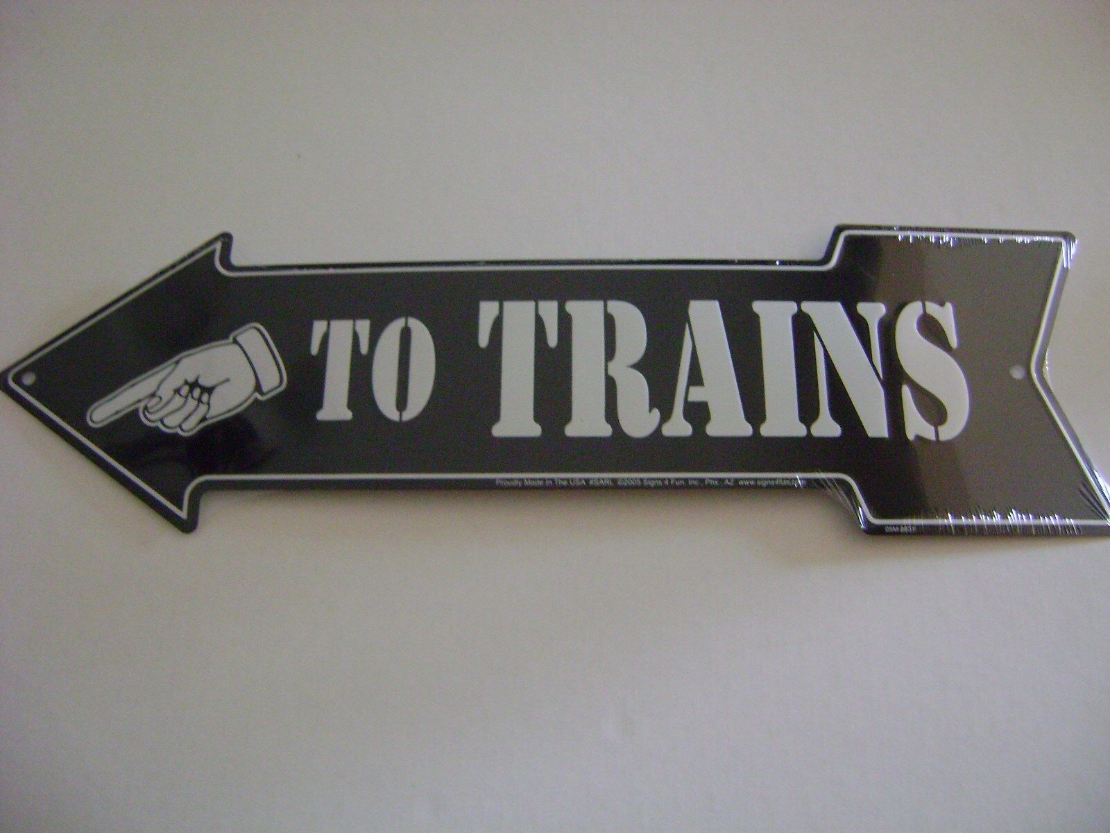 Tin Train Arrow-Left Direction Black & White Lettering-\