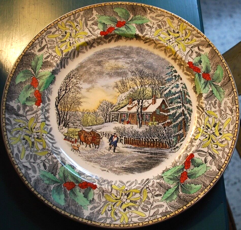 Antique ADAMS Winter Scenes THE SNOWSTORM Multicolor Dinner Plate 10.5” Painted
