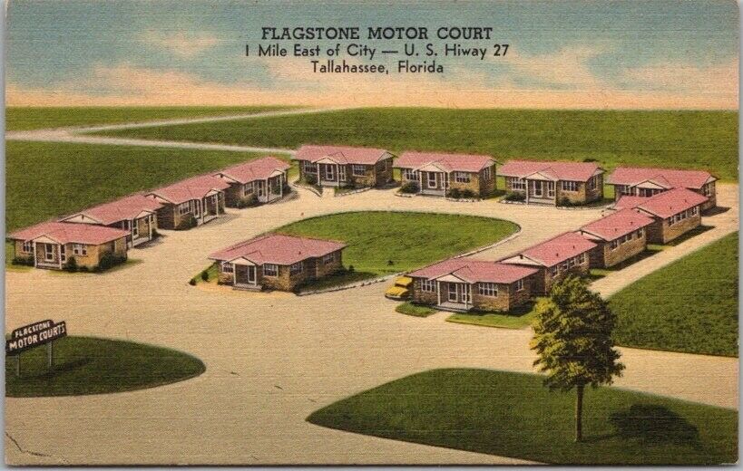 Tallahassee, Florida Postcard FLAGSTONE MOTOR COURT Highway 27 Roadside Linen
