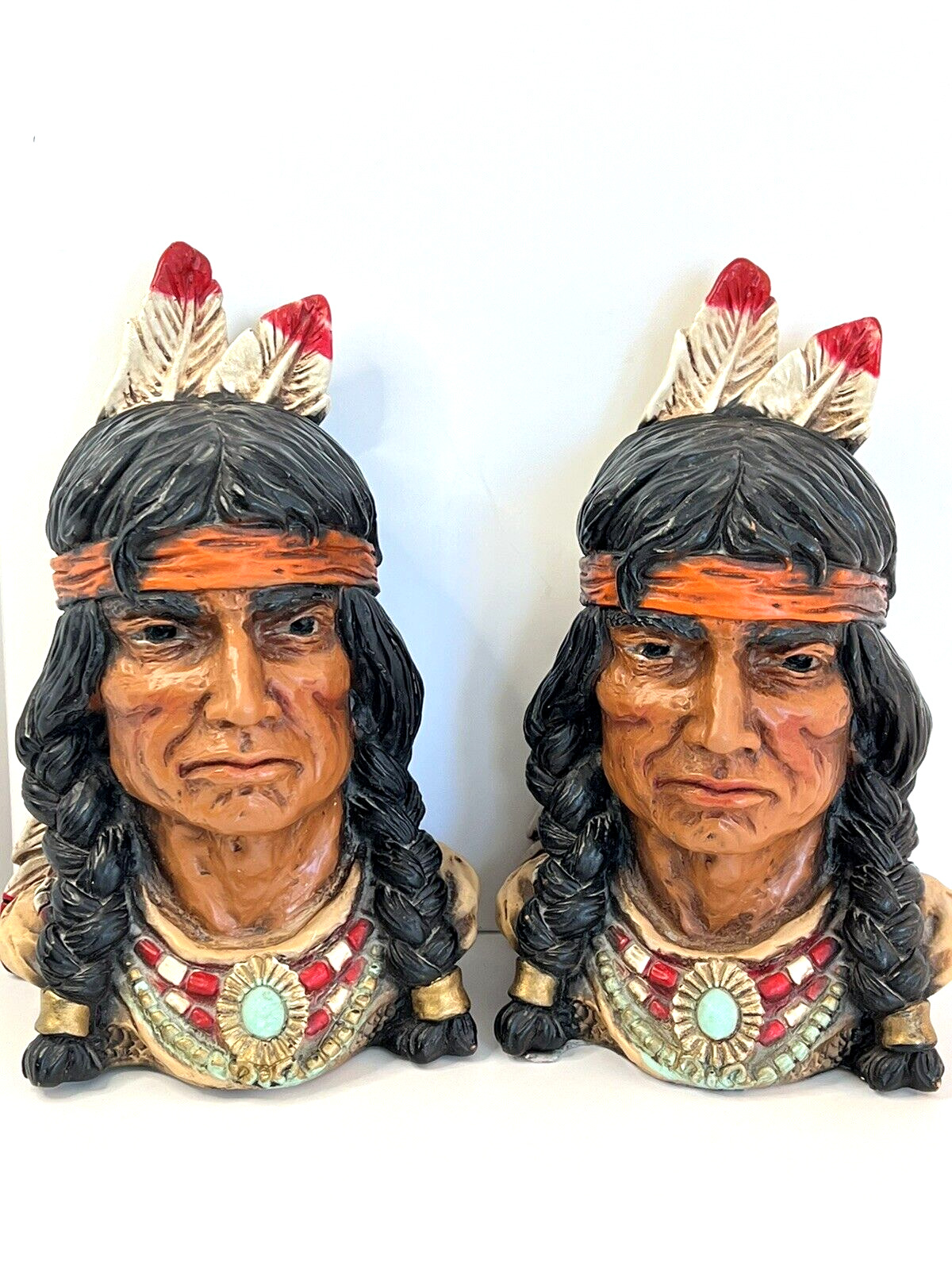 MCM Native American Figures Bookends Bust 1966 Universal Statuary Chicago USA