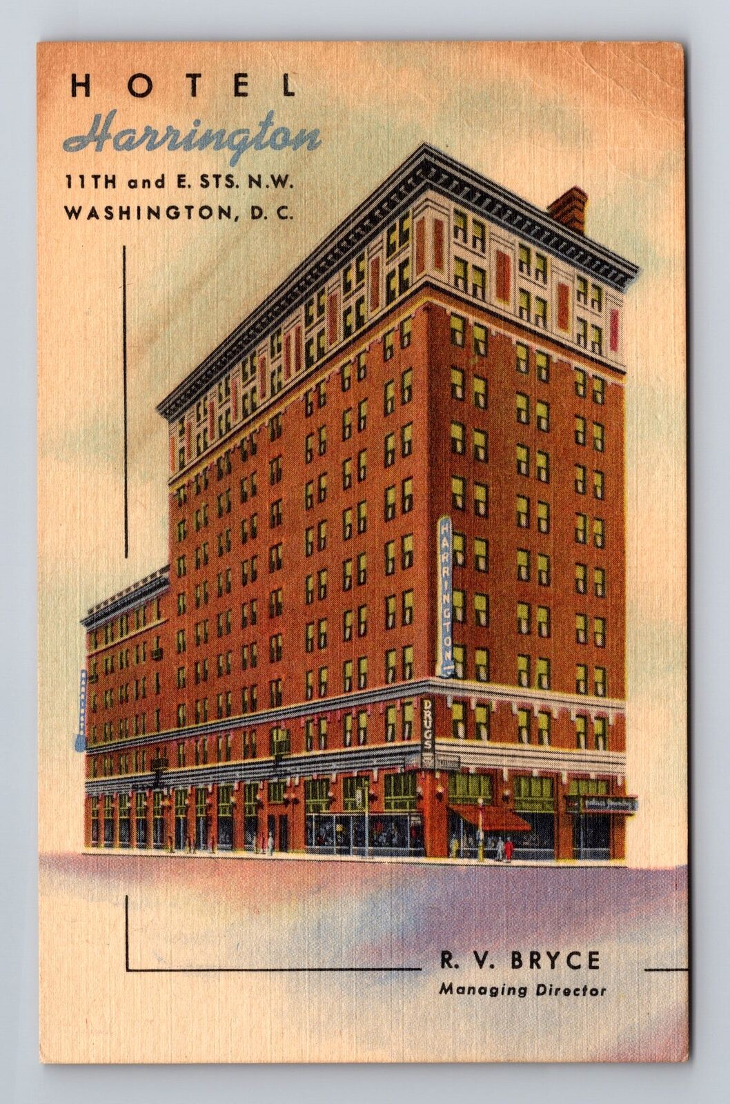 Washington DC-Hotel Harrington, Advertising, Vintage Souvenir Postcard