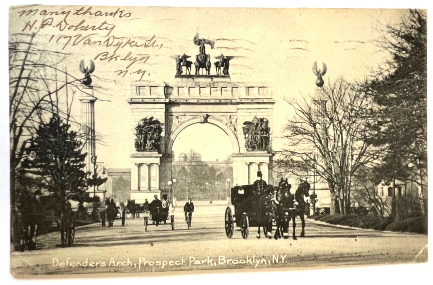 c1906 Postcard Defenders Arch, Prospect Park, Brooklyn, New York B2